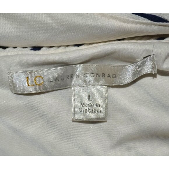 Lauren Conrad Sun Dress Navy Nautical Cross Back Size L Fit & Flare Preppy Lined - Picture 9 of 11